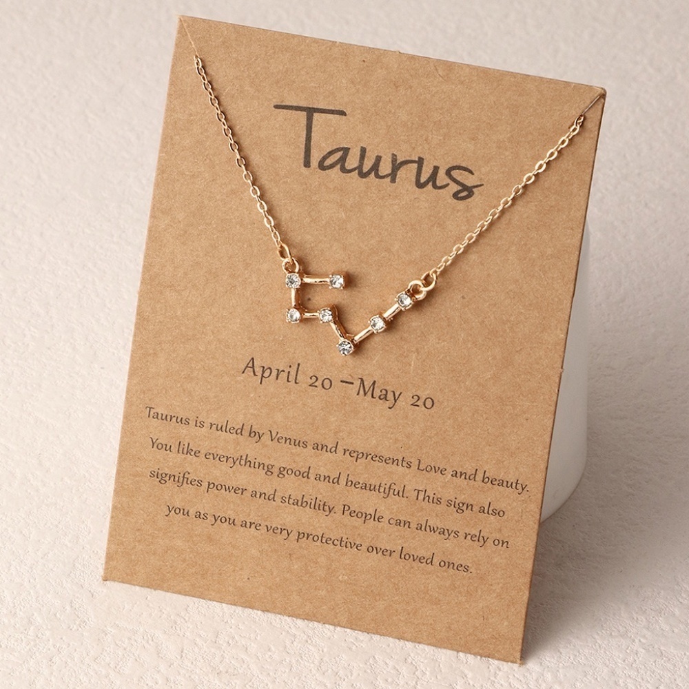 *TAURUS* Gold x Rhinestone Constellation Pattern Shape Fashion Necklace